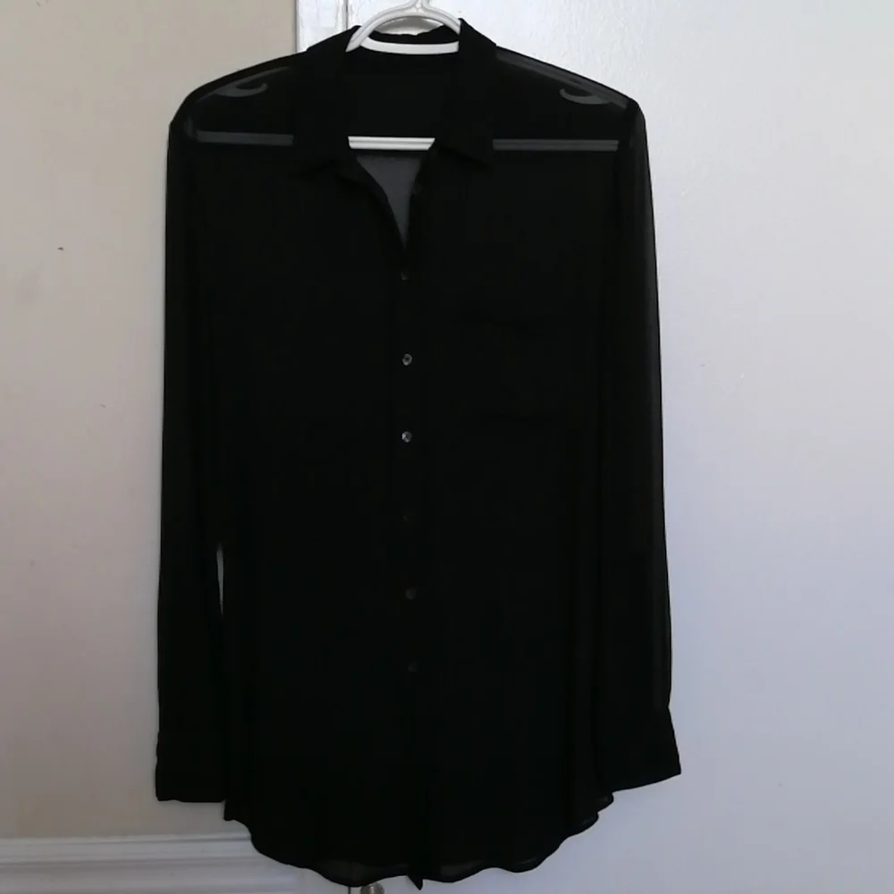 100%Silk Aritzia BABATON Sheer Long Sleeves Blouse( Shirt), size xs~s - Picture 1 of 6
